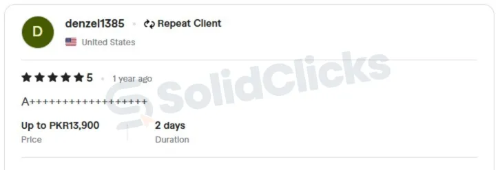 Fiverr 5-star client review praising the service