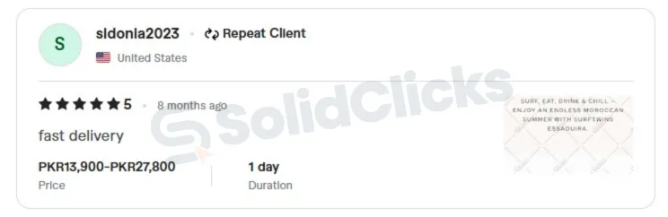 Websites That Look Sharp, Load Fast & Actually Rank. 28 Fiverr client review noting fast delivery