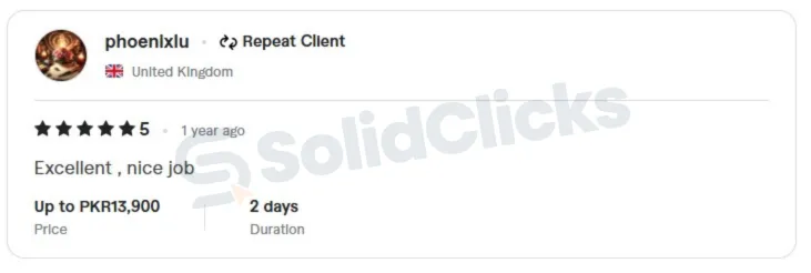 Fiverr client review noting excellent, nice job