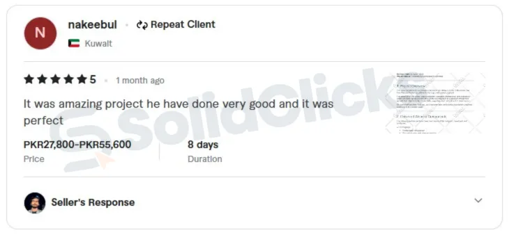 Fiverr client review praising an excellent project