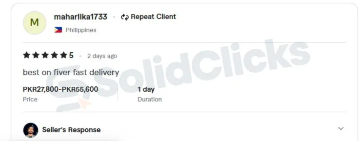 Websites That Look Sharp, Load Fast & Actually Rank. 22 Fiverr client review noting fast delivery