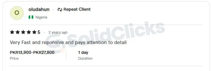 Websites That Look Sharp, Load Fast & Actually Rank. 16 Fiverr review noting fast and responsive service